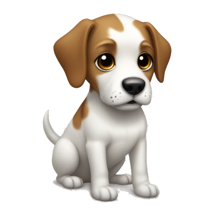 a dog with a black-brown muzzle, completely white paws and body, and a small black spot on the left side of the body sticker