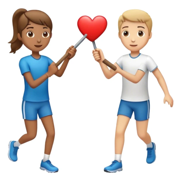 Relay race baton passing the baton. Passing a heart sticker