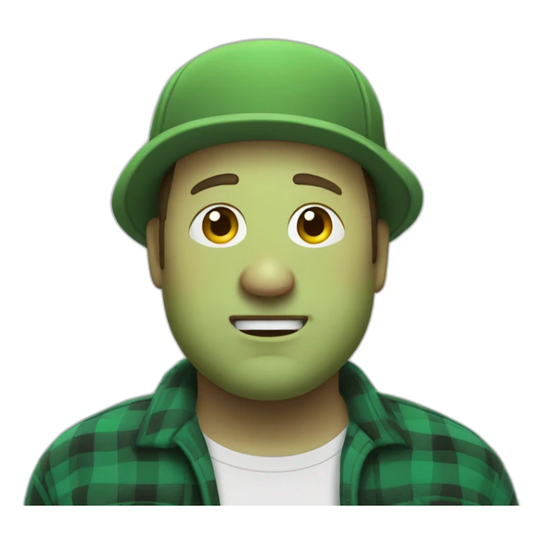 Kevin James wearing a green flannel and shrugging smirking while looking into the camera sticker