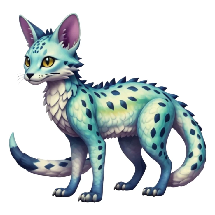 Epic scaley scaled iridescent complex detailed realistic aesthetic-scenic-Fakémon-Trico-Sergal-Serval-Vernid-creature sticker