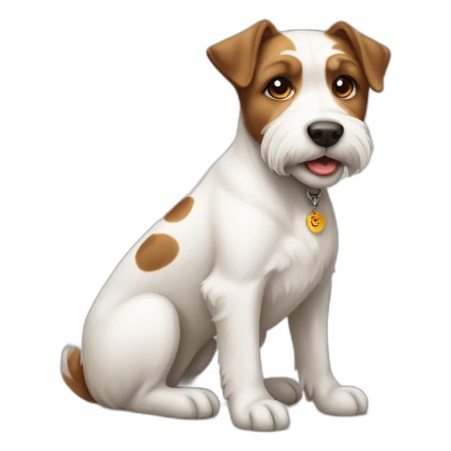 white and brown terrier dog sitting down with his left ear being brown and right ear as white with brown spots sticker