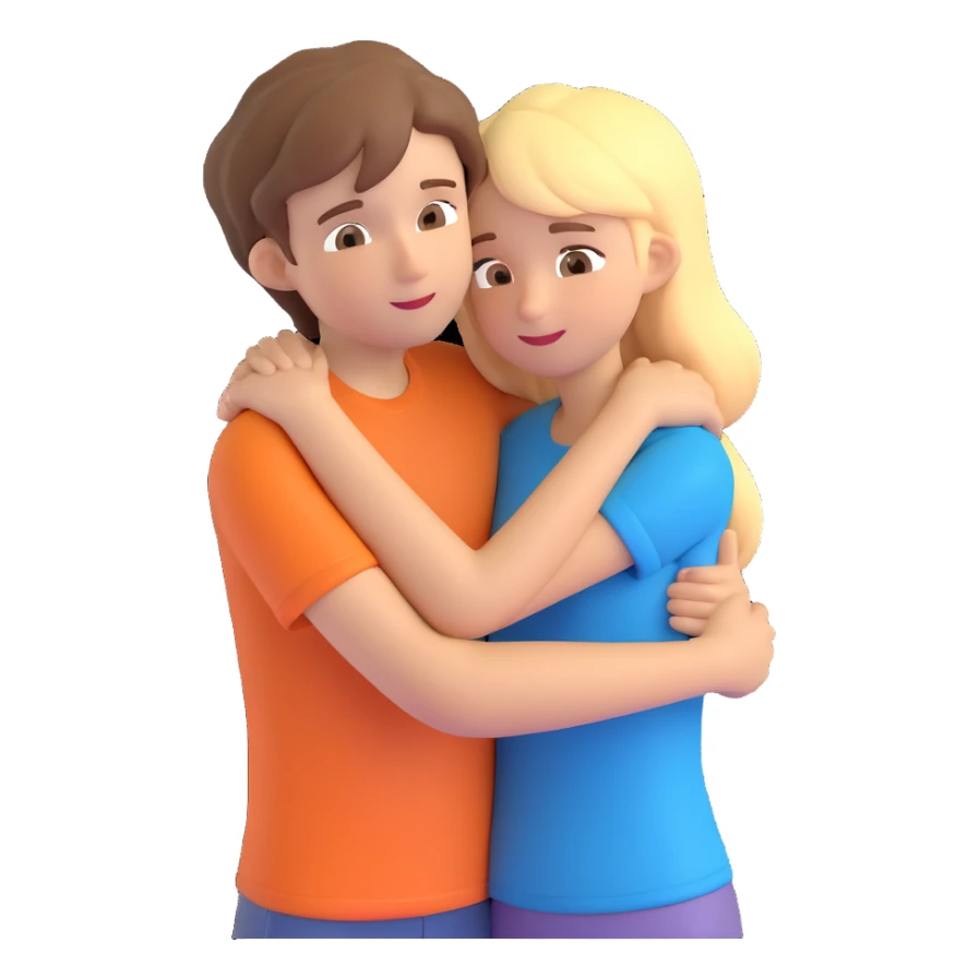 brown-haired girl hugging a blonde boy, emoji style sticker