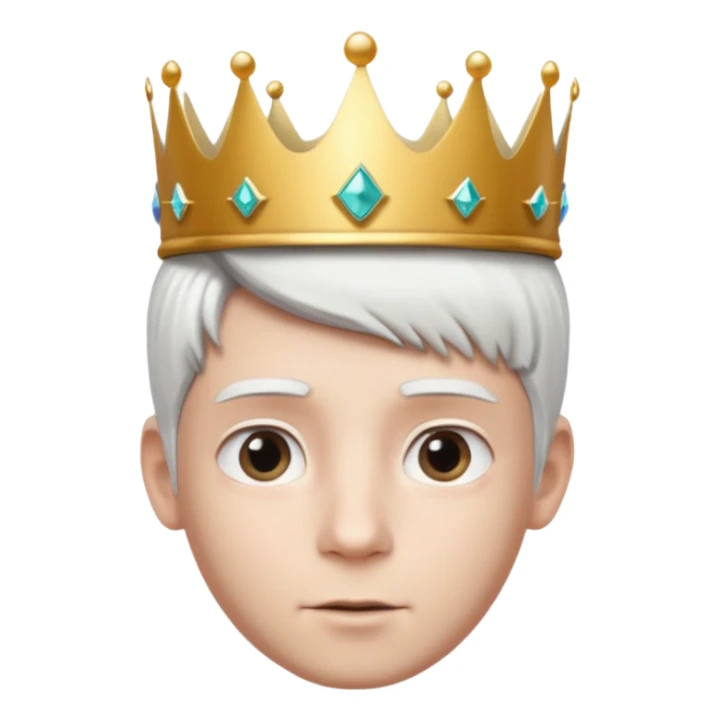 Royal latin Kid boy with wery fancy 3d crown head 3d style only face half rotate head white hair 3d face in rotate sticker