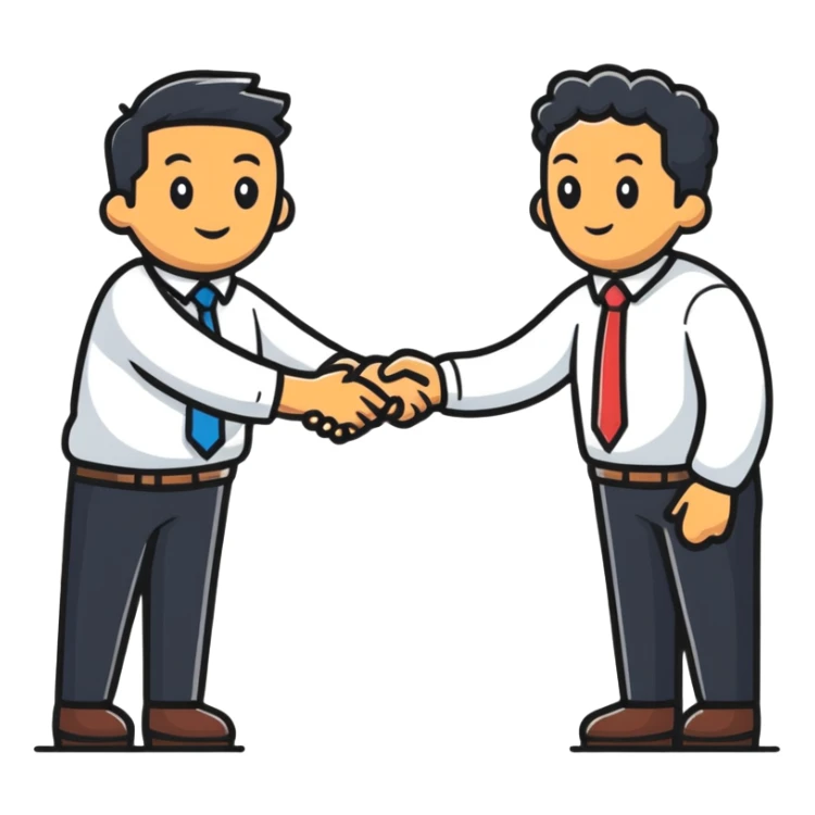 sherpa and businessperson shaking hands, cartoonish sticker