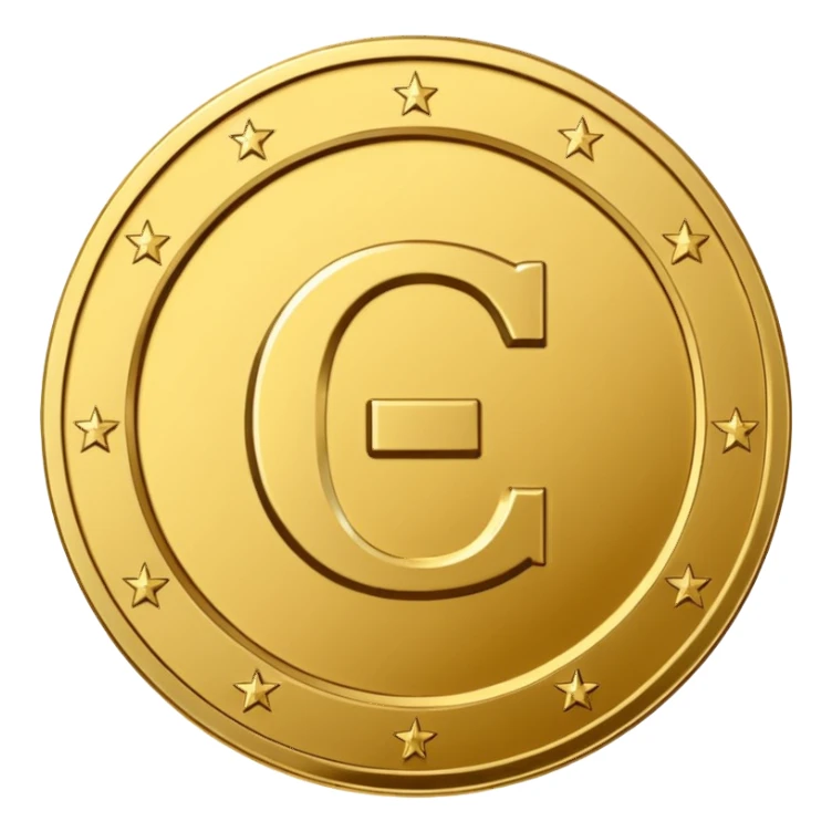 A premium gold coin icon with a clean, modern embossed design-system emblem in the center. No currency symbols. Center symbol: a simplified design-guideline glyph such as a minimal grid,  a C-shaped “credit” monogram, or three aligned dots representing design tokens.   sticker