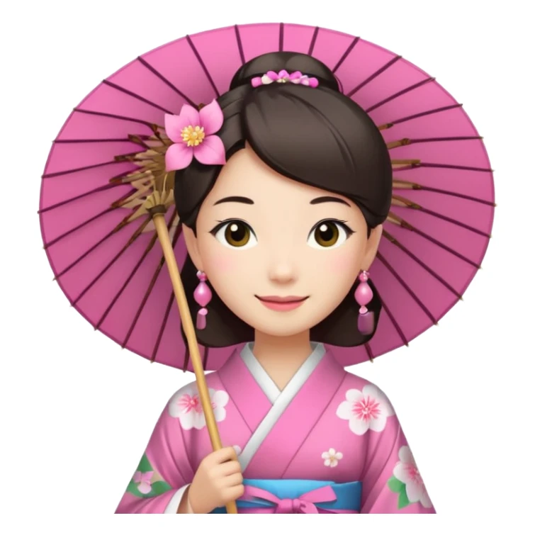 Japanese Princess with paper umbrella, pink kimono sticker