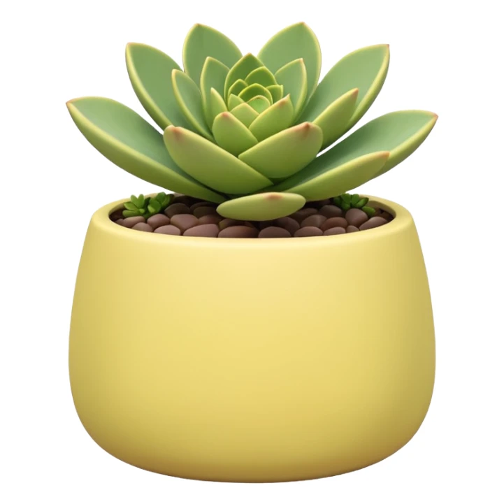 A pastel yellow ceramic pot in a geometric shape. The pot is shallow and contains a sedum succulent. sticker