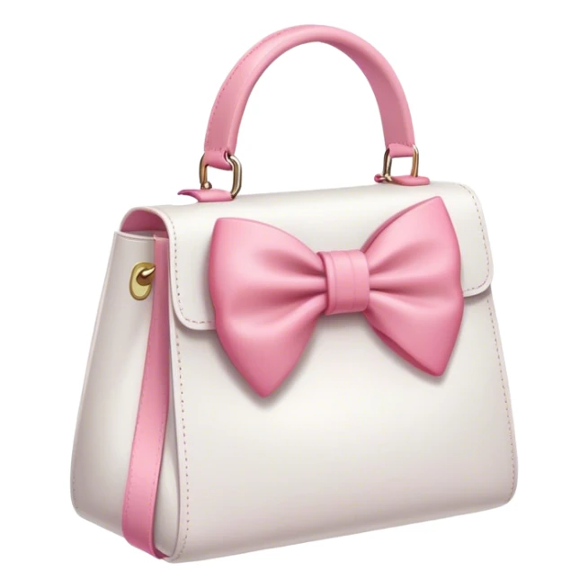 A white bag with a pink bow on the strap sticker