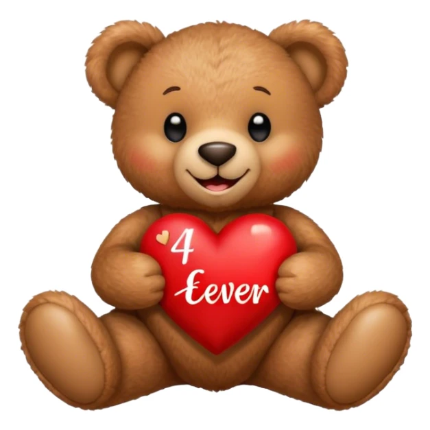 smiling teddy bear holding a heart with the word 4-ever on it sticker