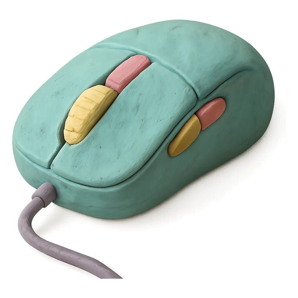 matte plasticine claymation style gaming mouse with visible fingerprints and pastel colors sticker