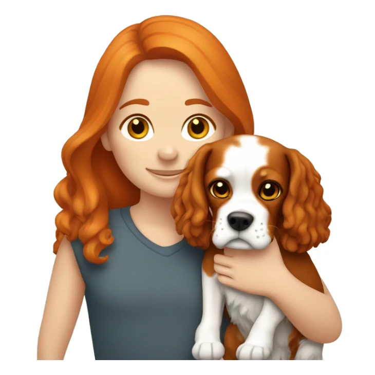 Ginger hair girl hugging a Cavalier King Charles Spaniel dog sticker