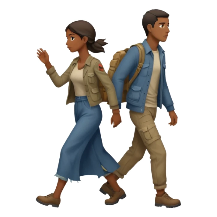
Iranians fleeing war, full length, in profile, man and woman sticker