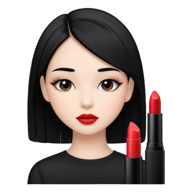 Siyah dümdüz saçlı makyajı soft ve ruju kiko  olan bir kız sticker