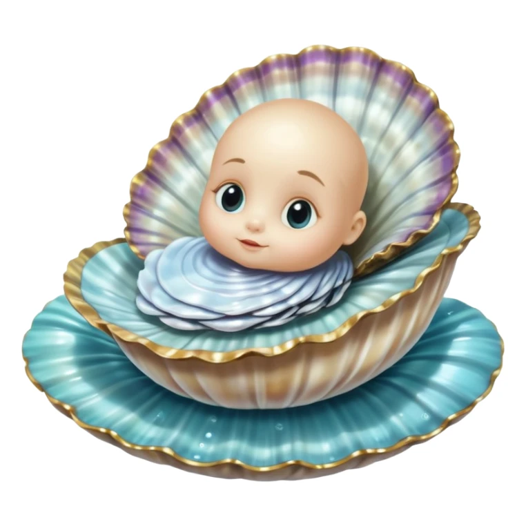 charming baby oyster from Alice in Wonderland, resting on a shimmering shell bed sticker