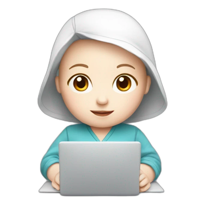 Newborn with pale skin working on laptop sticker