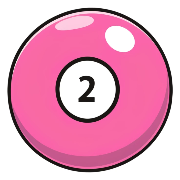pink billiard ball with the number 23 inside a white circle sticker
