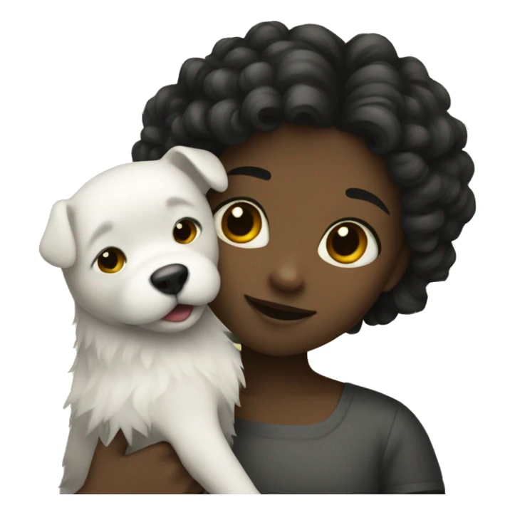 A girl with a dark square hugs a spitz sticker
