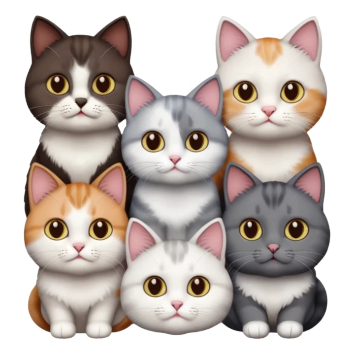 4 different coloured short haired cats including; a dark brown and white cat, and a dark grey and white  sticker