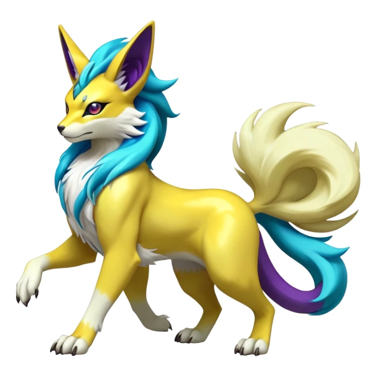 Shiny Elemental Exotic Renamon-Suicune-Raikou-Liepard-Persian-Pokémon-Fakémon-hybrid-creature (full body) sticker