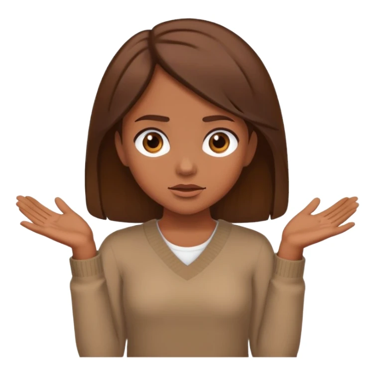 brown-skinned girl with brown hair, shrugging, no uniform sticker