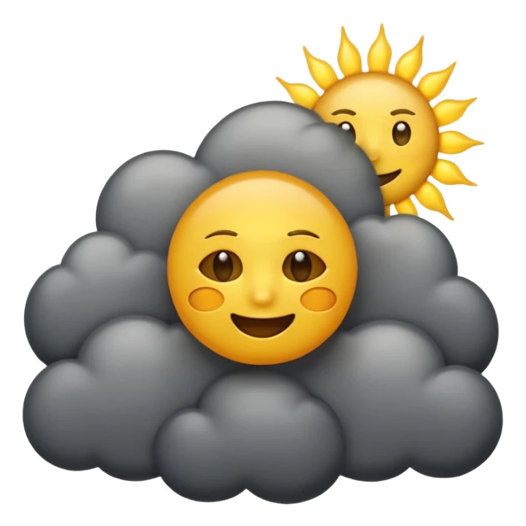 weather emoji with a sun shining behind a dark cloud, sun's face smiling but cloud looks worried, classic emoji style, no text sticker