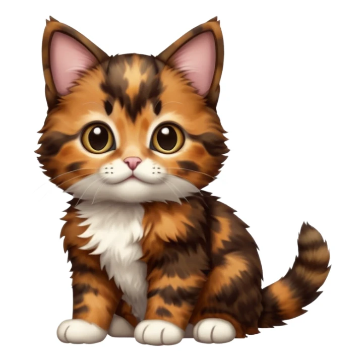 A high-resolution photo-realistic digital illustration of a brown multicoloured  tortoiseshell kitten, chest upward sticker