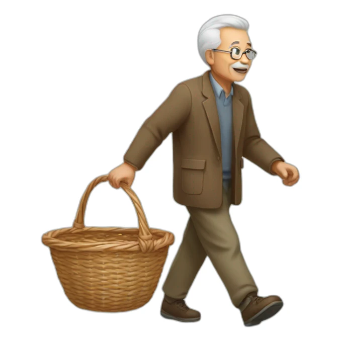 Grand father walking with a basket sticker