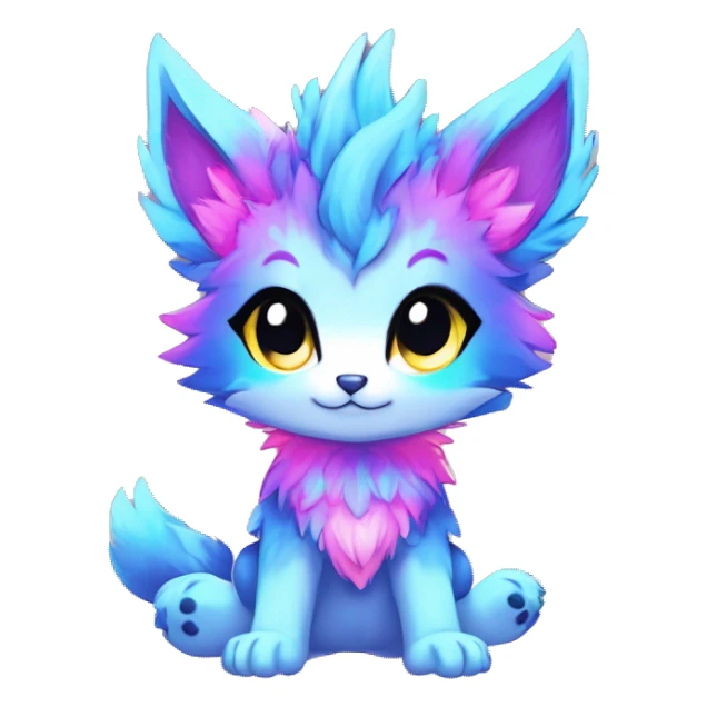 Anthro Fluffy Cool Cute Magical Elemental Shiny Colorful Neon Vibrant Colors Sparkle Kemono-style Chibi Fantasy-Animal-Fakémon-Pokémon-Hybrid Fur Sona Aesthetic Full Body sticker