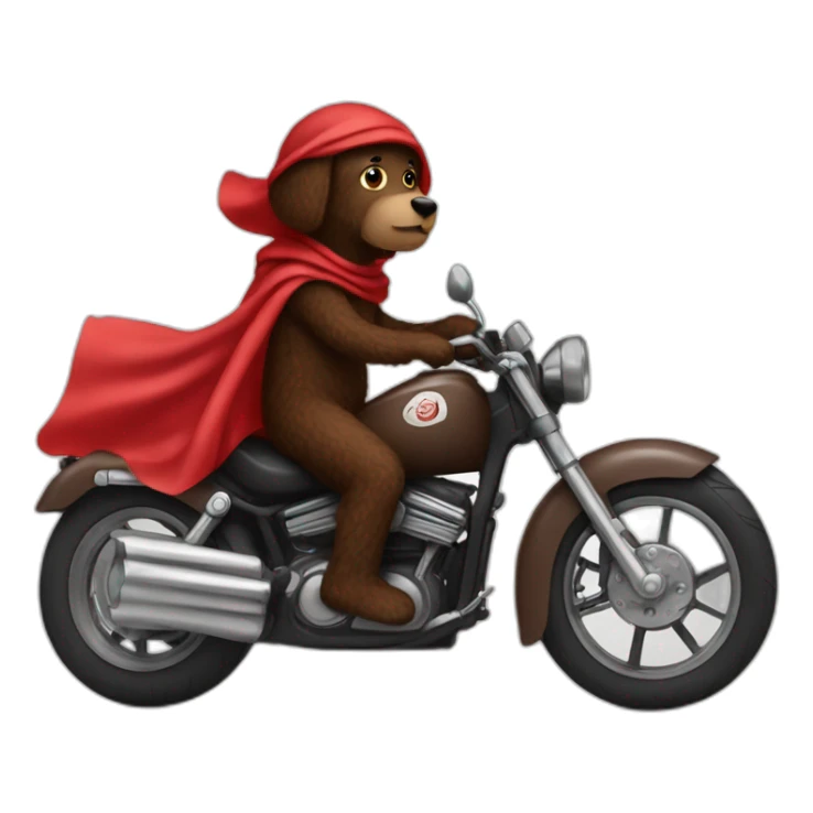 A chocolate brown doodle wearing a red and black handkerchief riding a motorcycle sticker