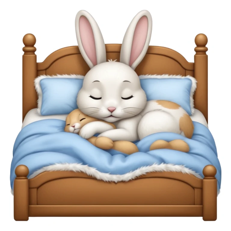 cartoon rabbit sleeping soundly in a big bed with its eyes closed sticker