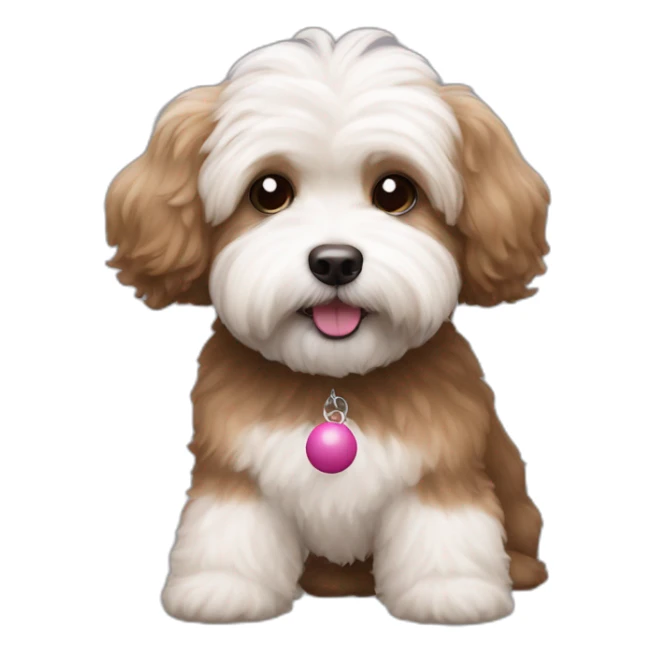 brown coloured dog bichon havanese  with the ball sticker