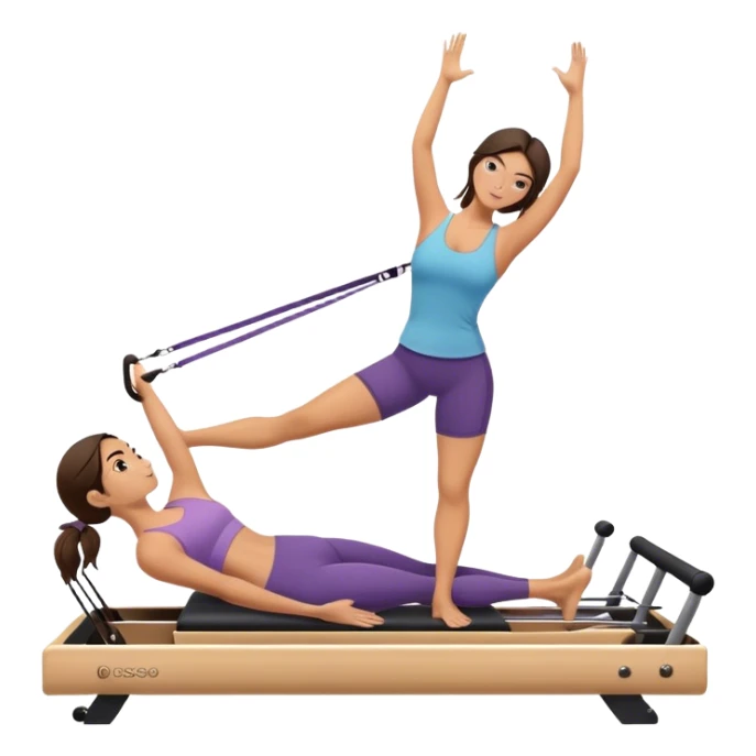 brunette in short, doing reformer pilates sticker