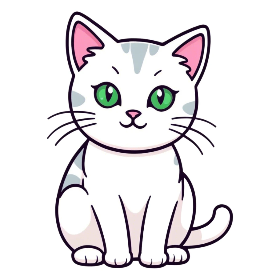 Cat white and grey with green eyes and pink nose  sticker