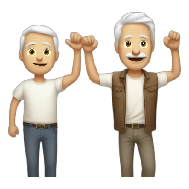two old white best friends one hand up no mustache sticker