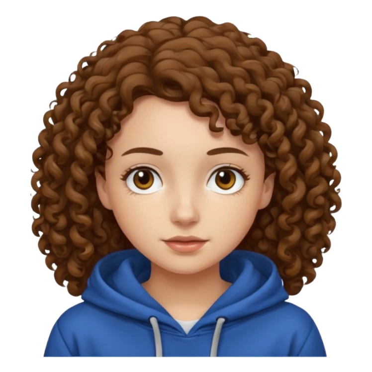 Woman, curly brown hair, hoodie, white  sticker