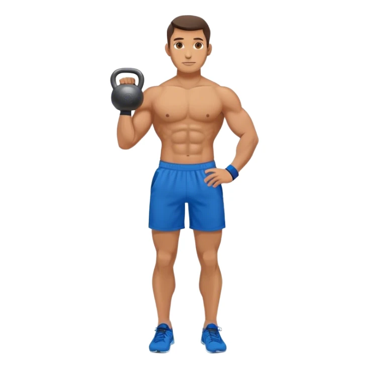 fit man with blue shorts holding kettlebell sticker