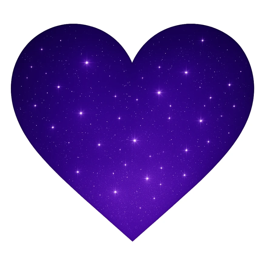 Modify the heart with a night sky gradient to a purple night theme with a purple gradient, more stars, and a soft glow. Remove the background entirely. sticker