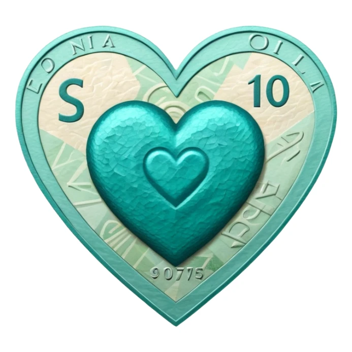 Teal heart with Canadian denominated bills sticker