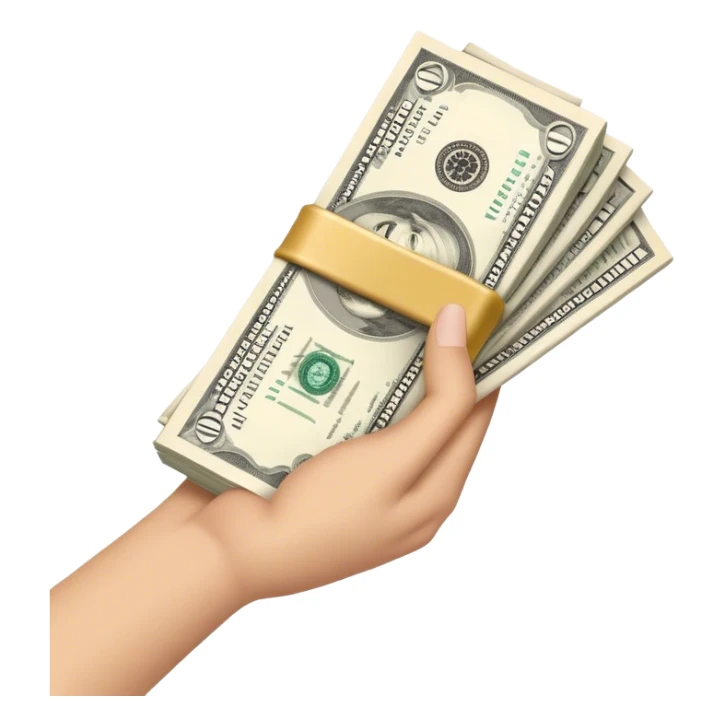 hand holding a pack of dollar bills sticker