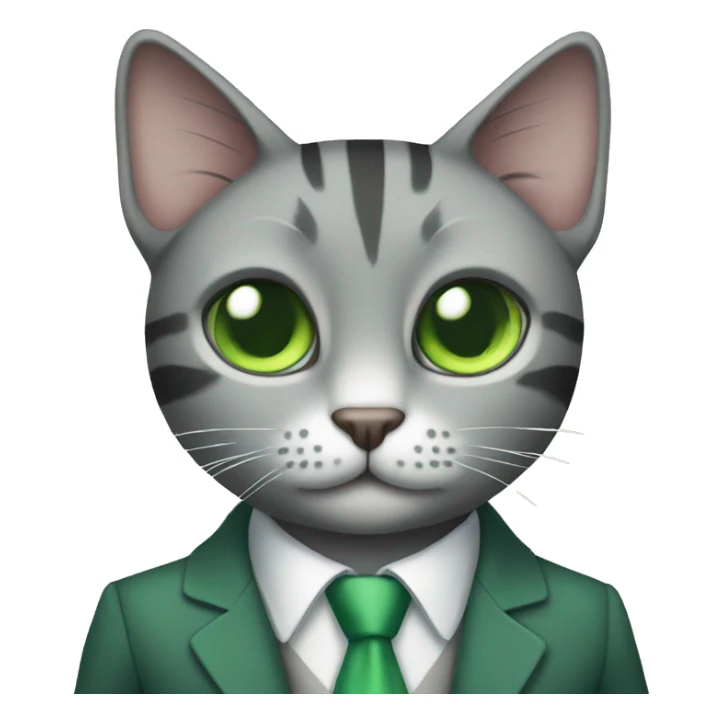 Grey striped cat with green eyes with suit sticker