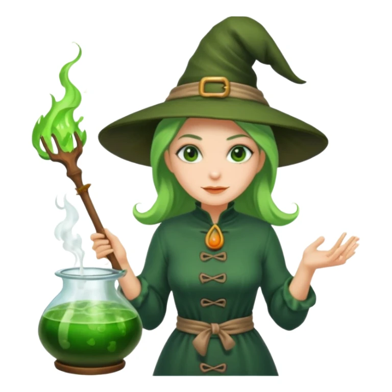 green witch cooking potion sticker