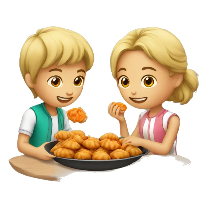 Boy and girl eating fried momos sticker