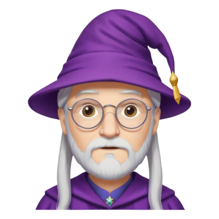 dumbledore white hair, wear glasses, purple magic hat sticker