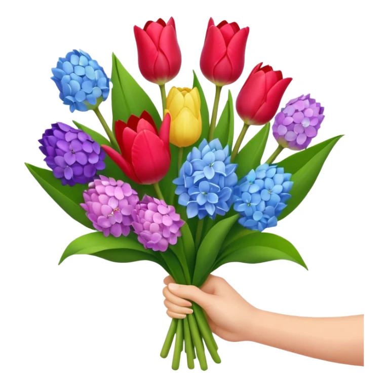 tulip, hyacinth and hydrangeas boquet in one hand held boquet sticker