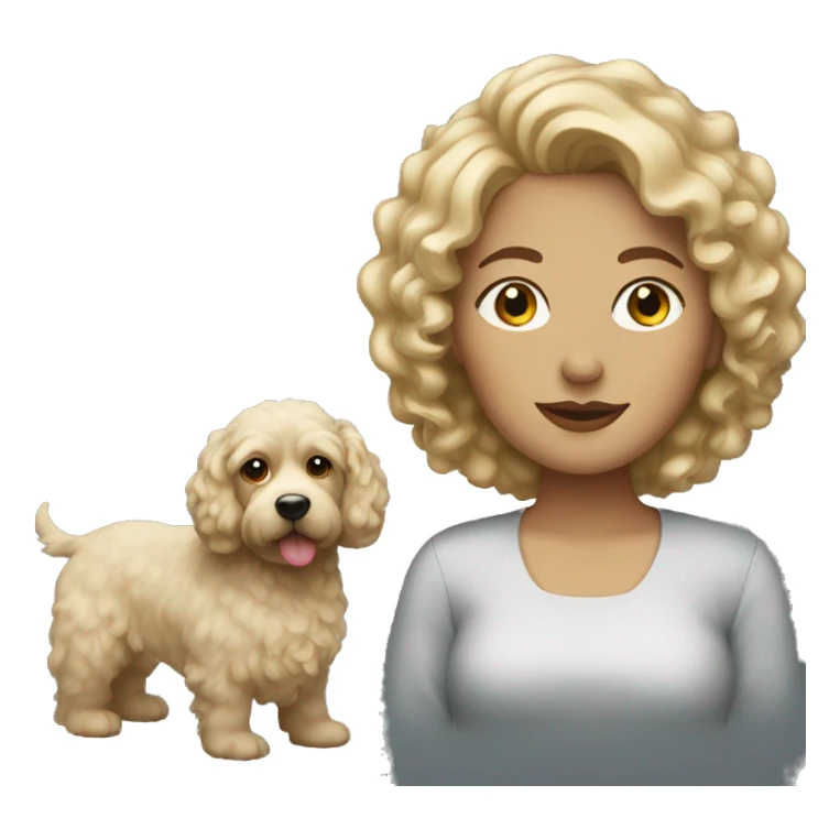 Woman with blonde curly hair and dog sticker