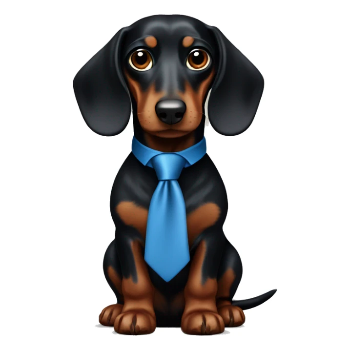 Dark fur Dachshund with long legs in blue collar  sticker