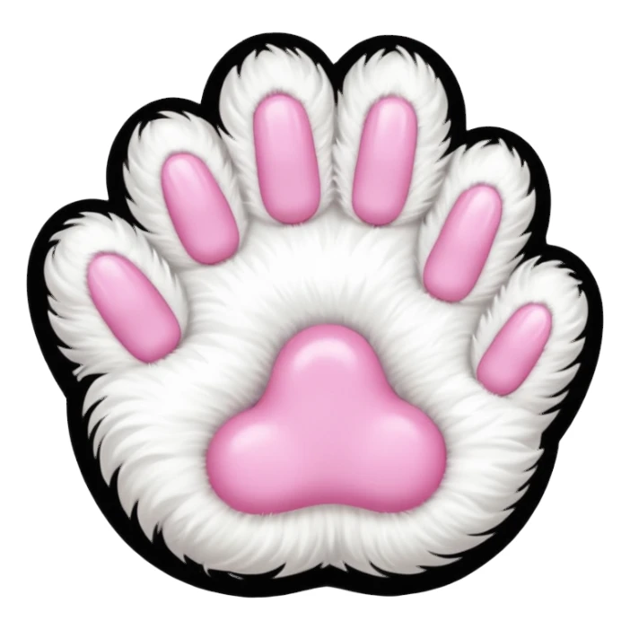 white cat fluffy paw, from the top, pink nails cute sticker