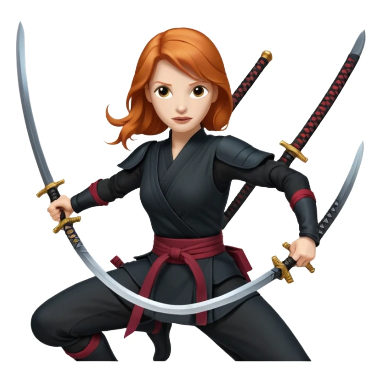 Jessica Chastain, in a ninja position with swords sticker