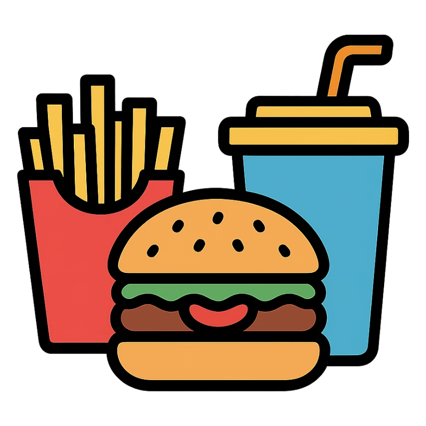 burger meal set with fries and drink sticker