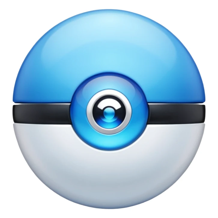 blue pokeball emoji, top half is a more saturated blue, bottom half is white, black stripe, with a white sheen, with a pearlescent finish, with a gemstone effect sticker